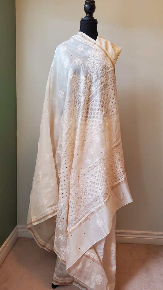 Ivory Chanderi Saree