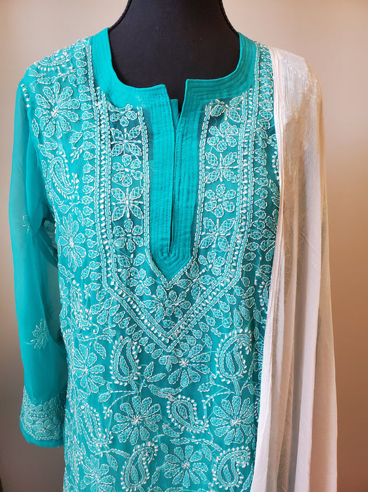Green Resham Jaal Kurti Set