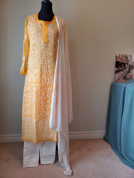 Soft Orange Resham Jaal Kurti Set