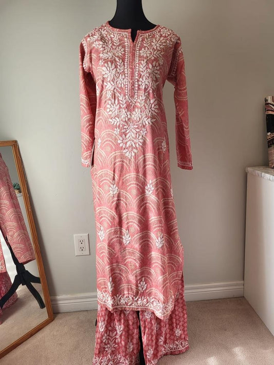 Pink Modal Slub Printed Kurti and Palazzo Set