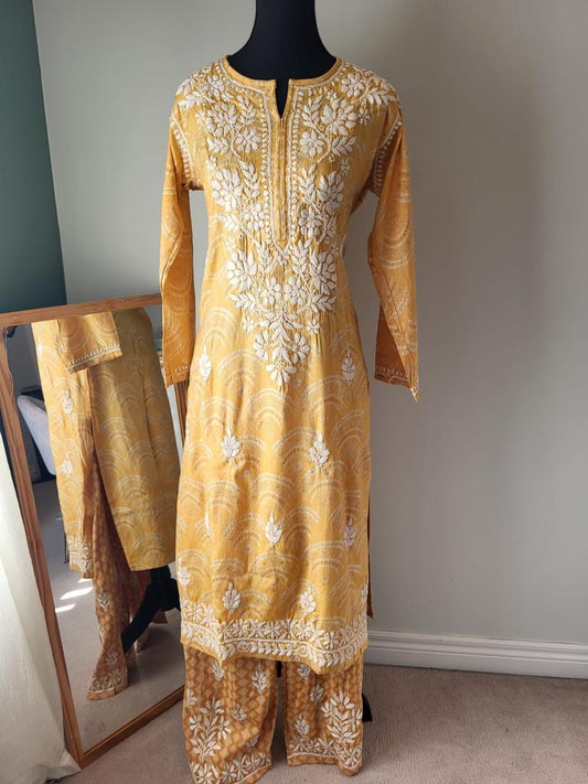 Yellow Modal Slub Printed Kurti and Palazzo Set