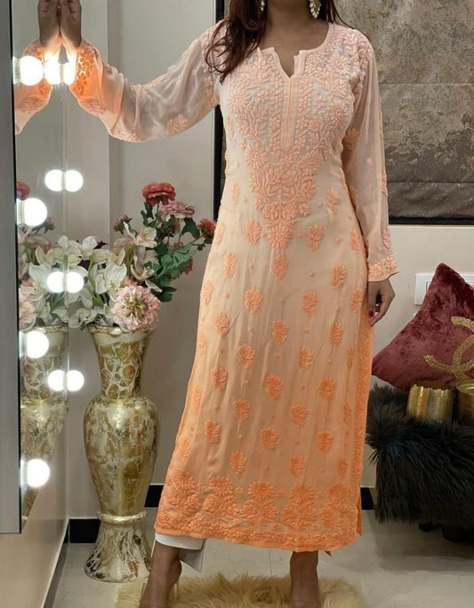 Viscose Long Kurti with Intricate Chikankari (Various Colors)