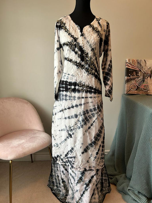 Black and White Tie-Dye Kurti & Palazzo Set