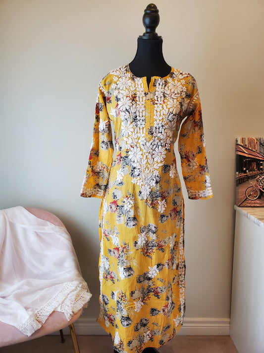 Yellow Mulmul Kurti