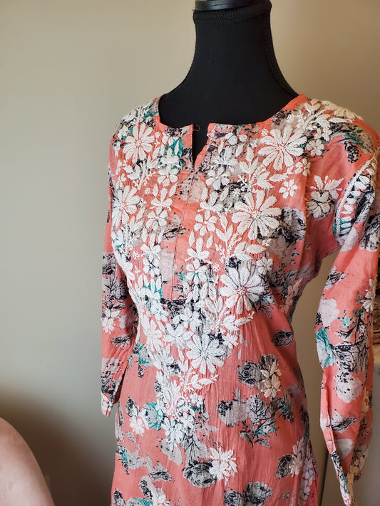 Peach Mulmul Kurti