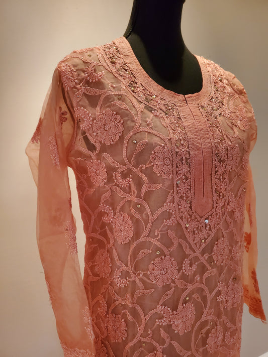 Peach Organza Kurti